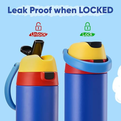 Fijinhom 12 oz Toddler Water Bottle with 2-in-1 Lid, 304 Stainless Steel Insulated Bottle, Kids Water Bottle for School Boys Girls, Leak-Proof Great for Sport, Travel & Gift, Technology Blue - color: Technology Blue