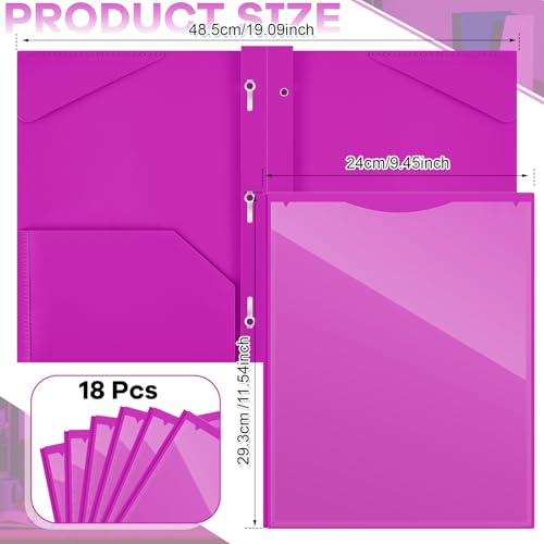 Henoyso 18 Pcs Plastic Folder with Clear Front Pocket and 3 Prong Plastic Folders with Card Slot Pocket Folders with Prongs for School Office (Neon Purple) - color: Neon Purple
