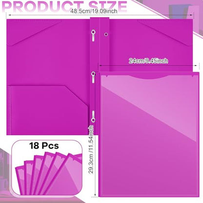 Henoyso 18 Pcs Plastic Folder with Clear Front Pocket and 3 Prong Plastic Folders with Card Slot Pocket Folders with Prongs for School Office (Neon Purple) - color: Neon Purple