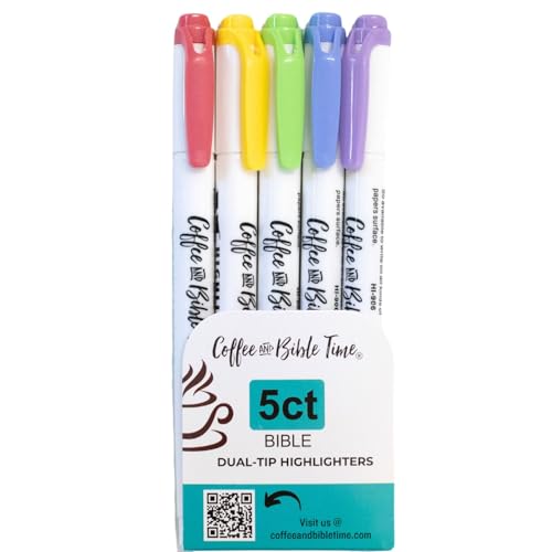 Bible Highlighters Minimal Bleed, 5 Colors, Chisel & Fine Tip Markers | Double-ended versatile tips | Smooth gliding ink | Perfect for Bible journaling