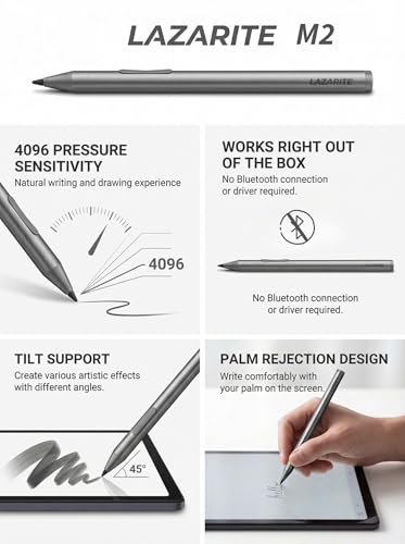 LAZARITE M2 Stylus Pen for Surface/Dell/HP/Lenovo Chromebook, 4-in-1 Protocol (MPP/AES/WGP/USI), 4096 Pressure, Tilt Support, 1000H Battery Digital Pencil