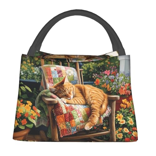 Sleeping Ginger Cat Lunch Box for Women Girls Adults Insulated Blooming Flowers and Kitten Rustic Lunch Bag for Work Picnic Camping Travel Gifts Large Capacity Cooler Thermal Reusable Tote Makeup Bags - color: Cat56