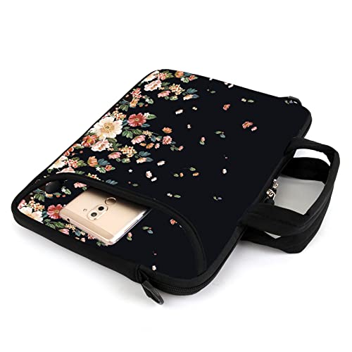 15.6" laptop sleeve chromebook case adjustable shoulder strap with handle accessory pocket (flowers) - color: Flowers