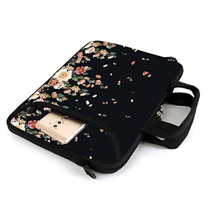 15.6" laptop sleeve chromebook case adjustable shoulder strap with handle accessory pocket (flowers) - color: Flowers