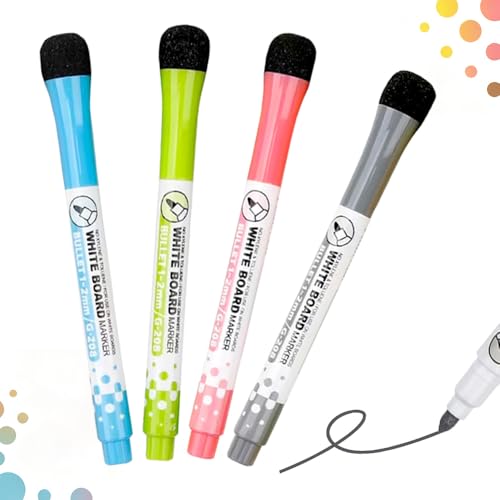 4 Packs Magnetic Dry Erase Markers Fine Tip with Eraser Low Odor Whiteboard Markers for Calendar Chore Chart Refrigerator Whiteboard Kids School Home Colorful Marker Set