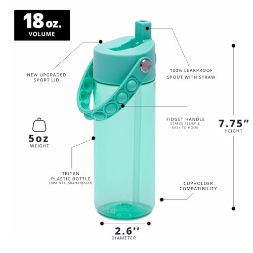 Elemental Leak Proof Water Bottles for Kids - Splash Kids Water Bottle for School with Pop-it Handle - Tritan Plastic Water Bottle with Straw - Mermaid & Robin's Egg - 18oz (2 Pack) - color: Duo - Mermaid Rose / Robin's Egg (Magic Tide)