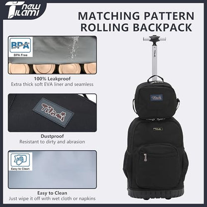 NEW TILAMI 18 inch Rolling Backpack for Kids - Waterproof, Stair-Climbing, Durable, Personalized Design for School, Travel, Black - color: Black
