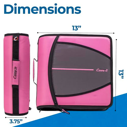 Case-it Mighty Zip Tab Zipper Binder, 3" O-Ring with 5-Color tabbes, Expanding File Folder and Shoulder Strap and Handle, D-146-Light Pink - color: Light Pink, size: 1 Pack