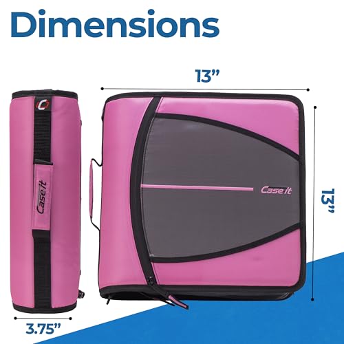 Case-it Mighty Zip Tab Zipper Binder, 3" O-Ring with 5-Color tabbes, Expanding File Folder and Shoulder Strap and Handle, D-146-Light Pink - color: Light Pink, size: 1 Pack
