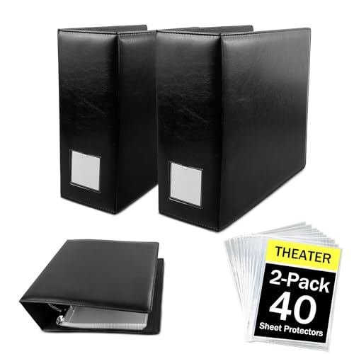 2 Pack 4 Inch Theater Program Binder, PU Leather 4" Wide Playbill Holder, 40 Pages D‑Ring Album for Broadway Musical Memorabilia Storage Organizer(Black) - color: Black