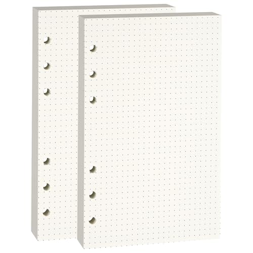 Beige A6 6-Hole Dot-Ruled Refill Paper(Pre-Punched) Fits A6 6-Ring Binder, 100GSM Thick No Bleed-through Sheets, Double Sided Writing for Fountain Pen & Gel Pen (2 Pack) - size: Dot-A6-2
