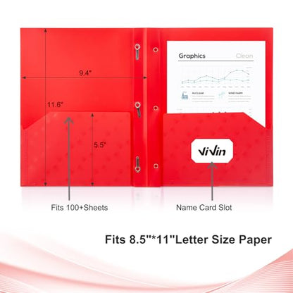 ViVin Plastic Folders with Pockets and Prongs,24 Pack,Heavy Duty 2-Pocket File Folder with 3 Fasteners,Fits Letter Size Paper,for School Home and Office(Bright Red) - color: Bright Red, size: 24 PACK