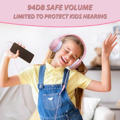 Wired Type-C Headphones for Boys/Girls with 94dB Safe Volume Limited, HD Stereo Sound Foldable Over-Ear Headphones for Tablet/School/Travel（2 Pack）