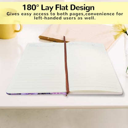 Pretty Leather Lined Journal Purple Floral Notebook 200 Pages A5 Ruled Notebooks, Aesthetic Cute Journal for Women, Cute Purple Stuff Office Supplies, Perfect for Office School Home (5.8 x 8.3) - color: Multi 1721