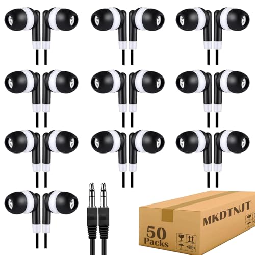 Kids Earbuds for School Classroom 50 Pack,Wholesale Wired Bulk Earphones Class Set for Students Children Toddler Teens Boys Girls,Individually Bagged(HTC101,Black) - color: Black, size: 50 PACK