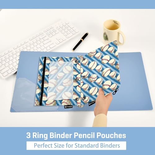 Binder Pencil Pouches, Retro Sport Pencil Case with Clear Window 3 Rings Cosmetic Bags Office Supplies 2 Pack - color: Baseball