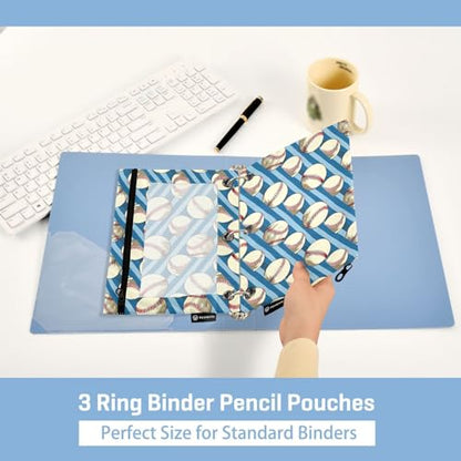 Binder Pencil Pouches, Retro Sport Pencil Case with Clear Window 3 Rings Cosmetic Bags Office Supplies 2 Pack - color: Baseball