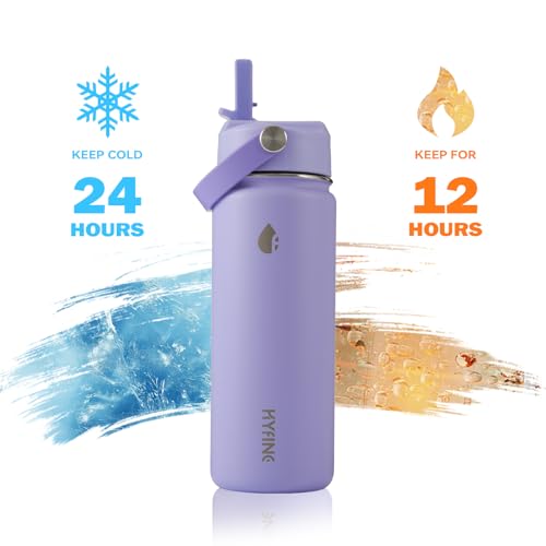 Stainless Steel Water Bottle with Straw Lid, 18oz Insulated Vacuum Bottle with Carrying Loop, Dishwasher Safe，uitable for use in schools, Offices, and outdoor activities (PURPLE) - color: Purple