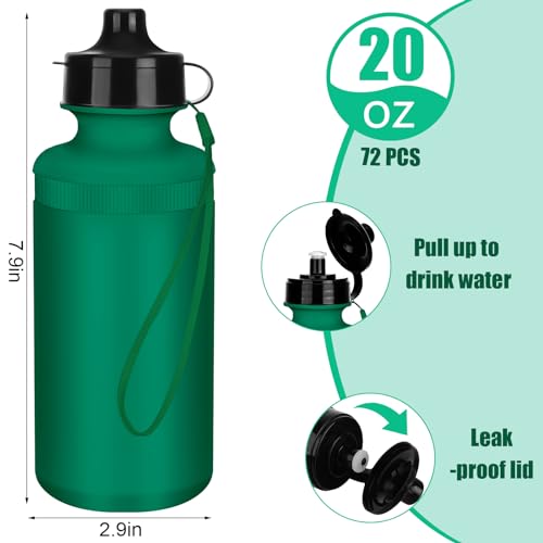 Ziliny 72 Pcs Resuable Water Bottles Bulk for Kids 20 oz Squeeze Sports Plastic Water Bottles with Lanyards Blank DIY Cups for VBS Back School Operation Christmas Summer Camp - color: Green