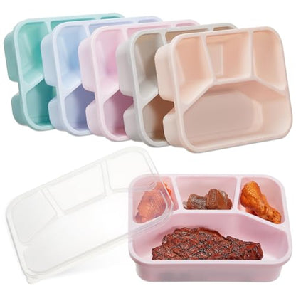 Honeydak 5 Pack Snack Containers 4 Compartment Bento Snack Boxes Reusable Lunchable Containers with Lids Divided Meal Prep Lunch Food Storage Box for School Work Travel(Macaroon,Mixed) - color: Macaroon, style: Mixed