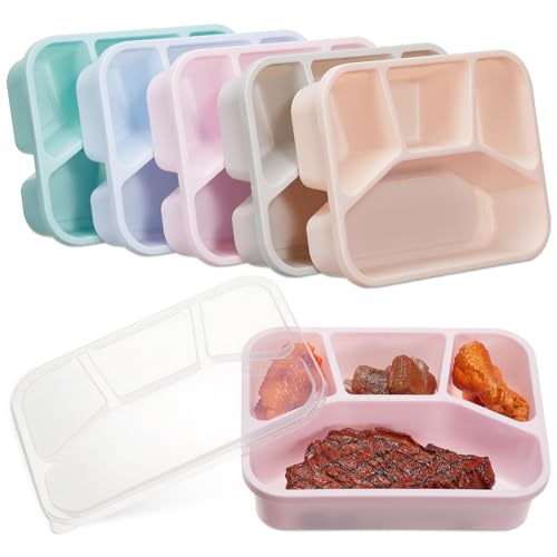 Honeydak 5 Pack Snack Containers 4 Compartment Bento Snack Boxes Reusable Lunchable Containers with Lids Divided Meal Prep Lunch Food Storage Box for School Work Travel(Macaroon,Mixed) - color: Macaroon, style: Mixed