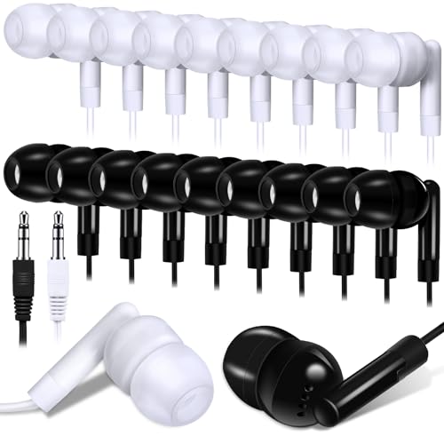 Kanayu 100 Packs Earbuds Bulk Basic Student Earphone Individually Bagged 3.5 mm Headphones for Schools Classrooms Library Teens Gift(Black, White) - color: black and white