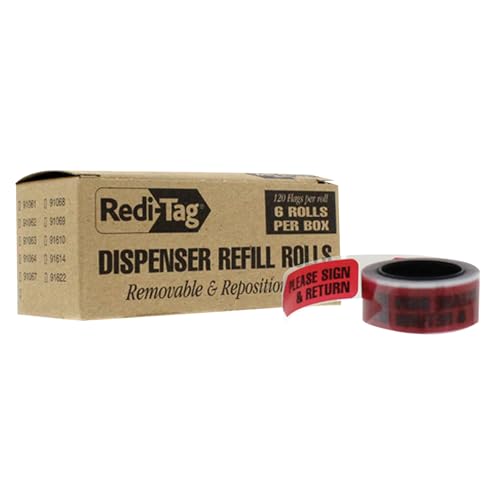 Redi-Tag 91037 Arrow Message Page Flag Refills, "Please Sign & Return", Red, 120 per Roll (Box of 6 Rolls) - color: Red, size: 4.5" x 1.8", style: Please Sign and Return
