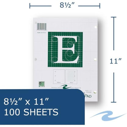 ROARING SPRING Graph Ruled Engineering Pad, Engineering Graph Paper Pad, 5x5 Grid to Edge, 8.5" x 11", 100 Sheets, 3 Hole Punched, Green Tinted Sheets, Made in USA - color: Green, size: Grid-to-Edge (100 Sheets) (Pack of 1)