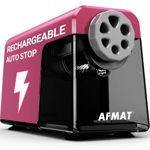 AFMAT 6-Hole Electric Pencil Sharpener for Classroom, Cordless & Rechargeable, Heavy Duty Pencil Sharpeners for 6-11mm Colored Pencils, Auto Stop, Super Fast, 10,000+ Sharpenings, Battery Powered PSD1 - color: Raspberry
