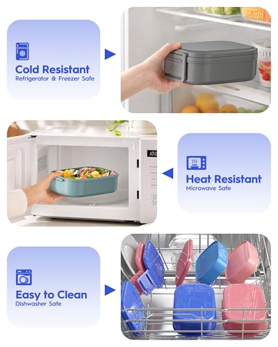 BiuLeon Bento Box Adult Lunch Box, 65 Oz Capacity Lunch Containers(Adjustable 2/3 Tier), BPA-Free, Leak-Proof and Stackable Bento Lunch Box, Microwave & Dishwasher Safe with Utensils(Blue) - color: Blue