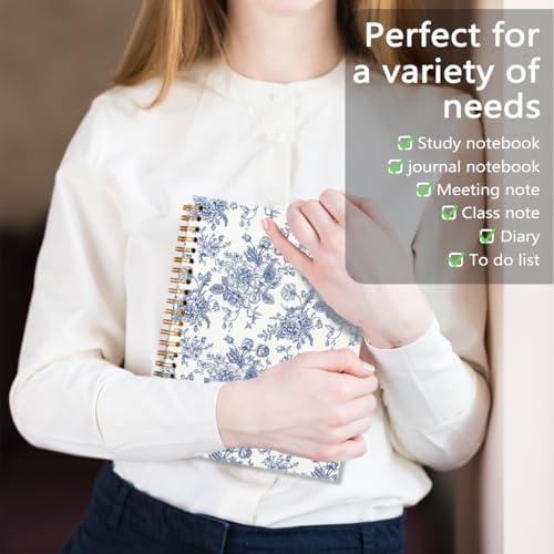 Blue Flower Chinoiserie Spiral Notebook Journal for Women, Baby Shower Guest Book, Office School Supplies Hardcover Lined Notebooks Spiral, Baby Shower Gifts, 5.5x8.3 inch - color: White3