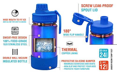 CHILLOUT LIFE 12oz Kids Insulated Stainless Steel Water Bottle with Leak Proof Spout Lid & 144 Stickers - color: Magic Blue, style: 12 oz