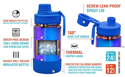 CHILLOUT LIFE 12oz Kids Insulated Stainless Steel Water Bottle with Leak Proof Spout Lid & 144 Stickers - color: Magic Blue, style: 12 oz