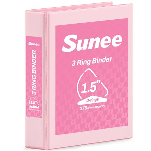 SUNEE 3 Ring Binder 1.5 Inch D Ring, Clear View Three Ring PVC-Free (Fit 8.5x11 Inches) for School or Office Supplies, Pink, 1 Pack - color: Pink, size: 1.5 Inch, style: 1 Pack