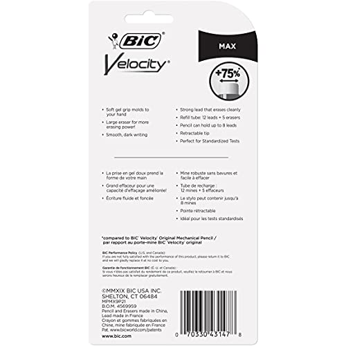 BIC Velocity Max Mechanical Pencil, Thick Point (0.9mm), 2-Count (Pack of 2) - size: 2 Count (Pack of 2), style: Thick Point