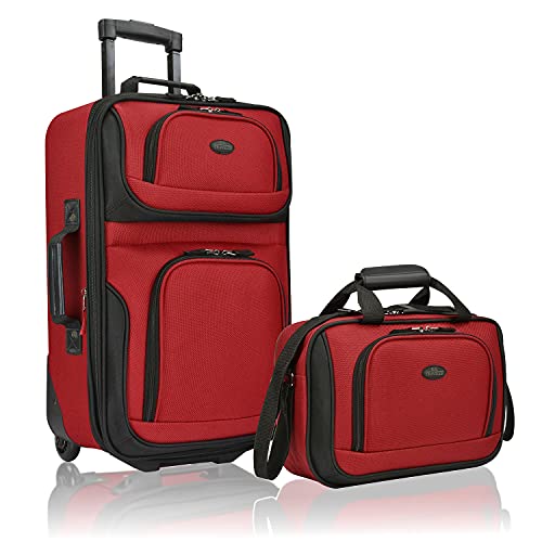 U.S. Traveler Rio Lightweight Softside Rolling Carry-on Suitcase, 2-Wheel Set, Red - color: Red, size: 21"/14"