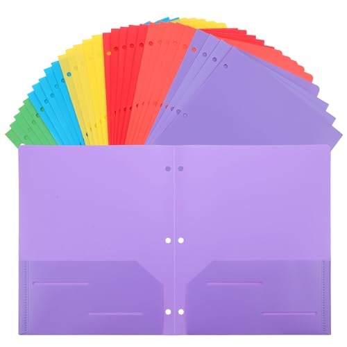 30 Pack Plastic Two Pocket Folders with Prongs, Assorted Color, Folders with Pockets and Prongs, Durable Poly 2 Pocket Folder with Clasps, Letter Size, Heavy Duty File Folder for School Office Busine