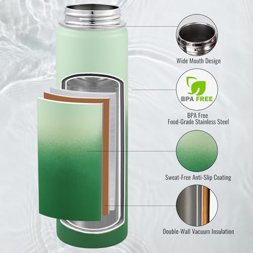 Fijinhom Insulated Water Bottle with Handle, 304 Stainless Steel Water Bottles with Wide Mouth, Double Wall Vacuum Sports Water Bottle, BPA Free, Keep Cold and Hot, 24 Ounces, Jungle Fade - color: Jungle Fade, size: 24 Ounces