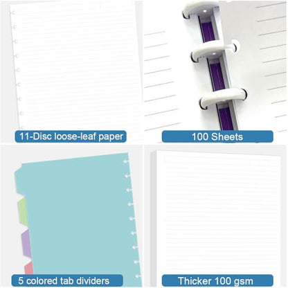 Letter Size Lined Paper for A4 Binder - 100 Sheets/200 Pages,11 Disc Discbound Loose Leaf Paper Line Refills, 5 Sheets Dividers, 8.5" x 11",College ruled
