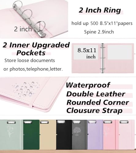 Leather 3 Ring Binder, 2 Inch Binders with Clipboards, 5-Tabs Pockets Dividers, 18 Divider Stikers, Plastic Folder, Pen Holder, Three Ring Binder with Pen Holder(Pink, Letter Size) - color: Pink, size: 2in（Letter Size）