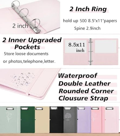Leather 3 Ring Binder, 2 Inch Binders with Clipboards, 5-Tabs Pockets Dividers, 18 Divider Stikers, Plastic Folder, Pen Holder, Three Ring Binder with Pen Holder(Pink, Letter Size) - color: Pink, size: 2in（Letter Size）
