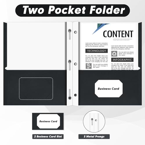 Two Pocket Folders, PANDRI 60 Pack Two Pocket Folders with Prongs, 3 Prong Folders Designed for Office and Classroom, Letter Size Black - color: Black