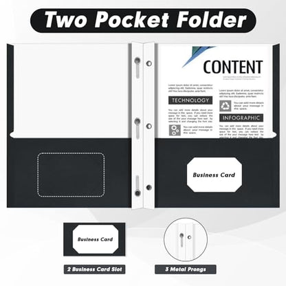 Two Pocket Folders, PANDRI 60 Pack Two Pocket Folders with Prongs, 3 Prong Folders Designed for Office and Classroom, Letter Size Black - color: Black