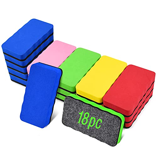 Dry Erase Erasers, Eeoyu 18 Pack Magnetic Whiteboard Dry Erasers Chalkboard Cleaner Wiper for Kids and Classroom Teacher Supplies Home and Office, 5 Colors - color: 18 Pack-5 Colors