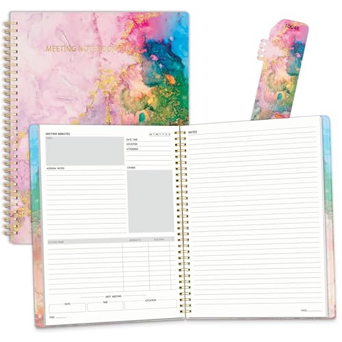 SUNEE Half Meeting Half Note - 8.5"x11" Professional Notebooks for Work - 160 Pages, A4 Size Project Planner, Spiral Meeting Agenda/Minutes Organizer for Women Men, Note Taking, Office & Business - color: Pink Marble, size: A4 8.5"x11"