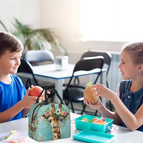 Giraffe Wreath Lunch Box - Insulated Lunch Bags for Kids Boys Girls Reusable Lunch Tote Bags, Perfect for School/Camping/Hiking/Picnic/Beach/Travel - color: Giraffe Wreath