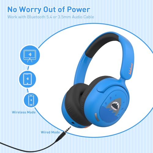 Kids Bluetooth Headphones, Wireless Headphones for Kids, 75/85/94dB Volume Limited, Built-in Mic, Fast Charging, Over-Ear Shark Childrens Boys Teens Headset for School/Tablet/Pad/Travel - style: Shark
