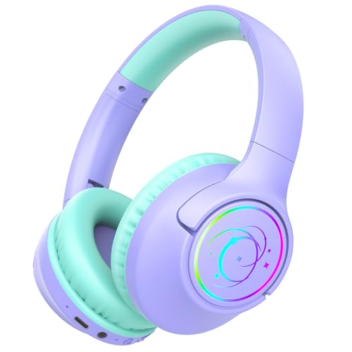 Kids Bluetooth Headphones, 85H Playtime Wireless Headphones for Kids, Colorful LED Lights, 85/94dB Safe Volume Limit, Bluetooth 5.4 Built-in Mic Toddler Headset for Tablet/Airplane (Purple) - color: Purple