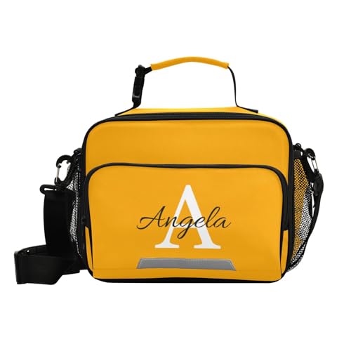 Custom Student Lunch Bag for Boys Girls Orange Solid Color Personalized Name Lunch Box Insulated Cooler Bag for School Picnic Office - color: Multi21