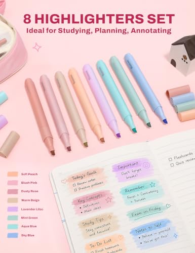 SUNEE 54PCS Aesthetic Stationery Set with Cute Pencil Case, 8 Color Pastel Highlighters, 8 Black Gel Pens, 6 Mechanical Pencils & Refills, College School Supplies for Students Girls Pink - color: Pink, style: 54 Pack